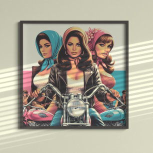 Retro Biker Girls Poster