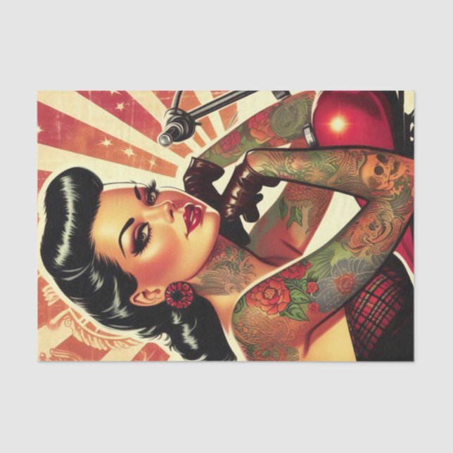 Retro Biker Pin-up Tissue Paper (Front)