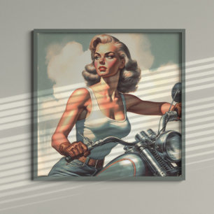 Retro Biker Woman Poster