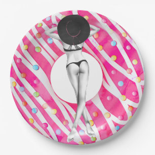 Retro Bikini Girl Birthday Pool Party Paper Plate
