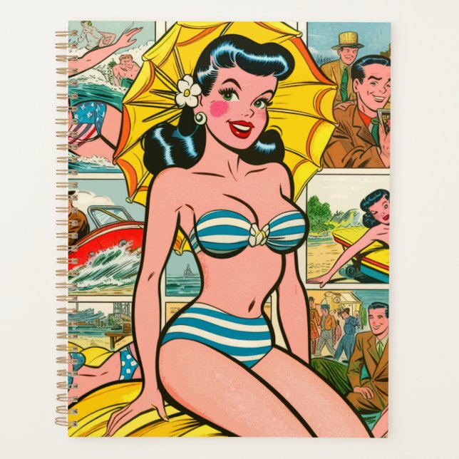 Retro Bikini Girl Summer Comics Planner (Front)