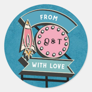 Retro Billboard Sign Wedding Classic Round Sticke Sticker