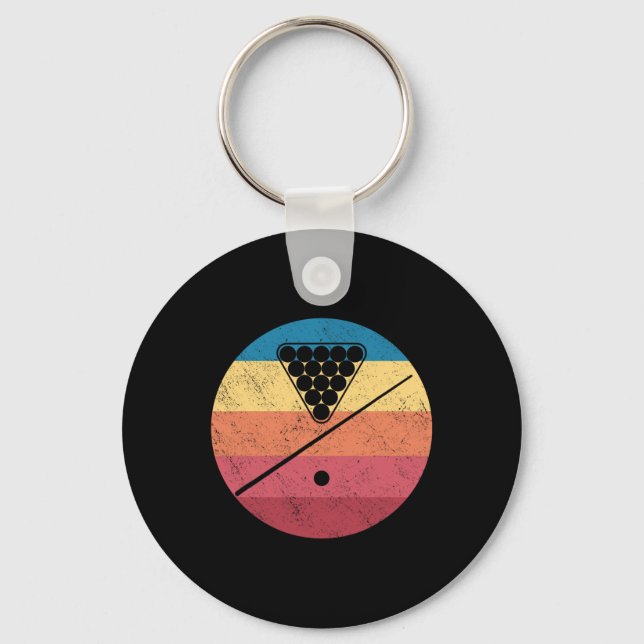 Retro Billiards Cue Stick Pool Table Snooker Pyram Keychain (Front)