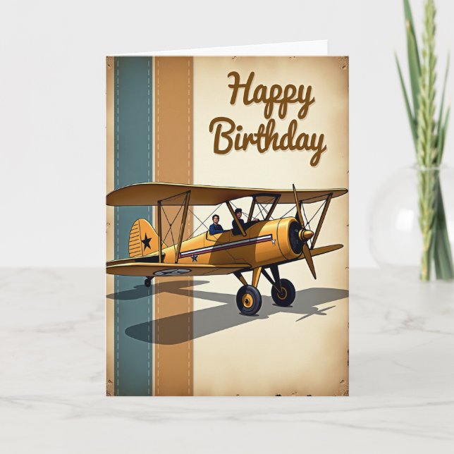 Retro Biplane Birthday Card (Front)