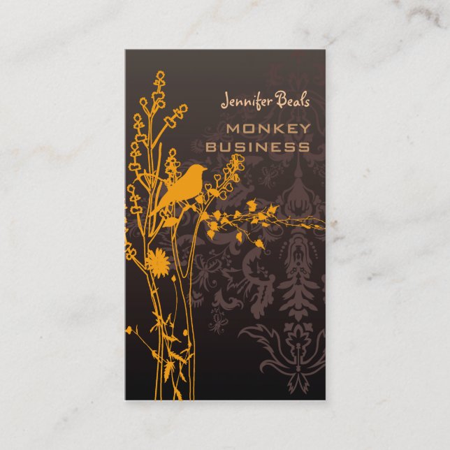 Retro bird on a branch + chocolate business card (Front)