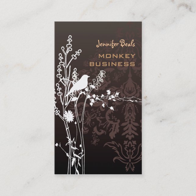 Retro bird on a branch + chocolate business card (Front)