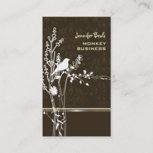 Retro bird on a branch + damask business card