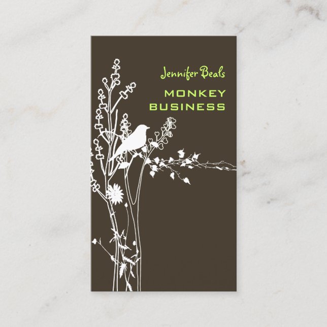 Retro bird on a branch/DIY background/brown Business Card (Front)