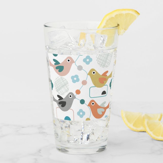 Retro Birds Flowers Cute Modern Mid Century Glass (Back Ice)