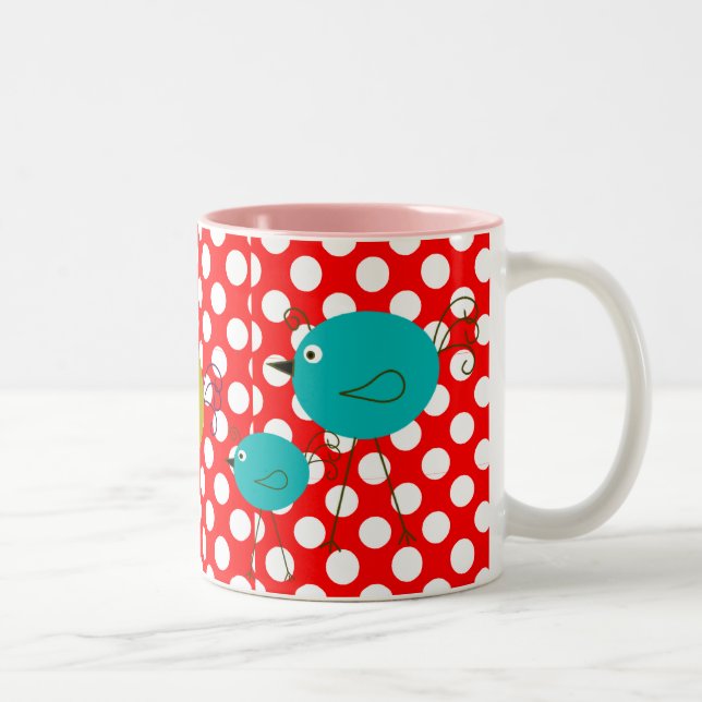 retro birds Two-Tone coffee mug (Right)