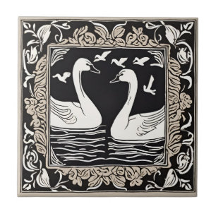 Retro Birds Vintage Swans Art Deco Art Nouveau Tile