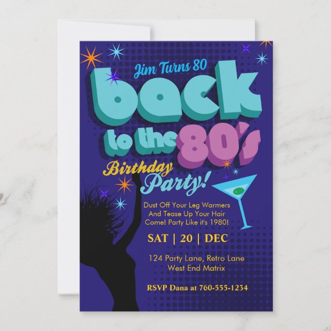 Retro Birthday Back to 80s Neon Birthday Invitation (Front)