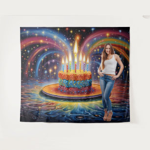 Retro Birthday Cake Backdrop Party Decoration Tapestry