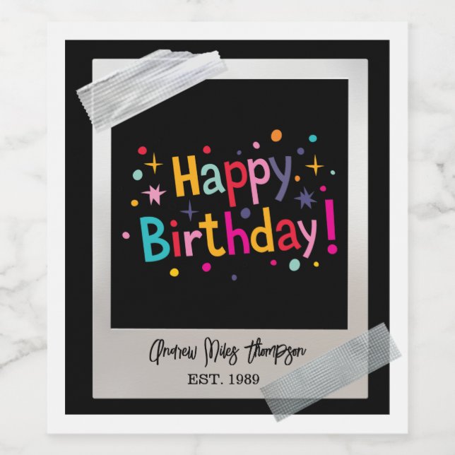 Retro Birthday Confetti Wine Labels (Single Label)