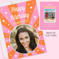 Retro Birthday Custom Name 2 Photo Pink Orange