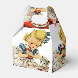 Retro Birthday Girl Cake Cat Children Artwork Favor Box