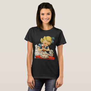 Retro Birthday Girl Cake Cat Children Artwork T-Shirt