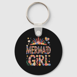 Retro birthday mermaid girl beaching vacation trip keychain
