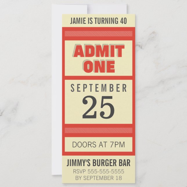 Retro Birthday Party Event Ticket Invitation (Front)