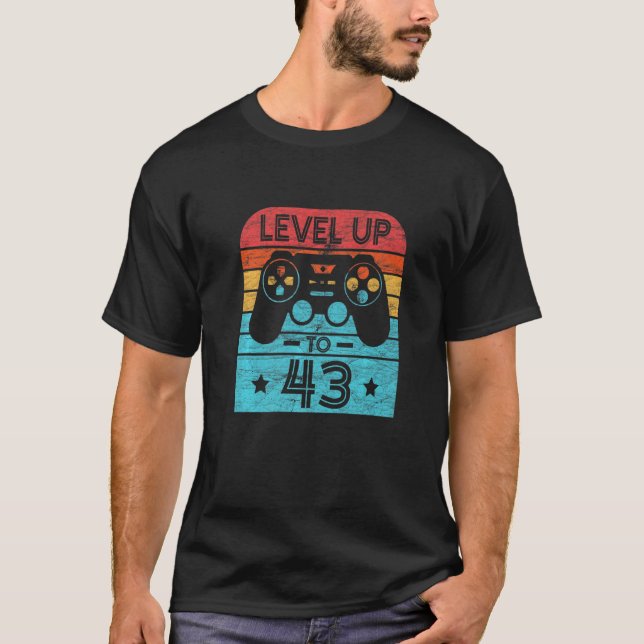 Retro Birthday Video Game 43 Years Old Gamer Level T-Shirt (Front)