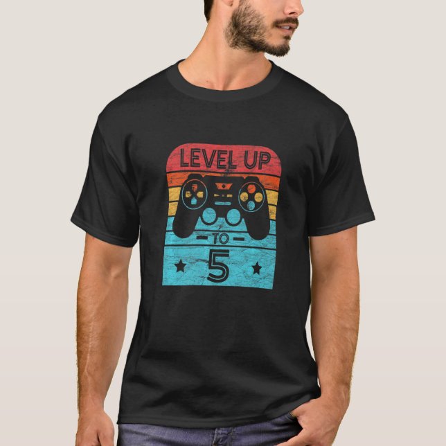 Retro Birthday Video Game 5 Years Old Gamer Level  T-Shirt (Front)