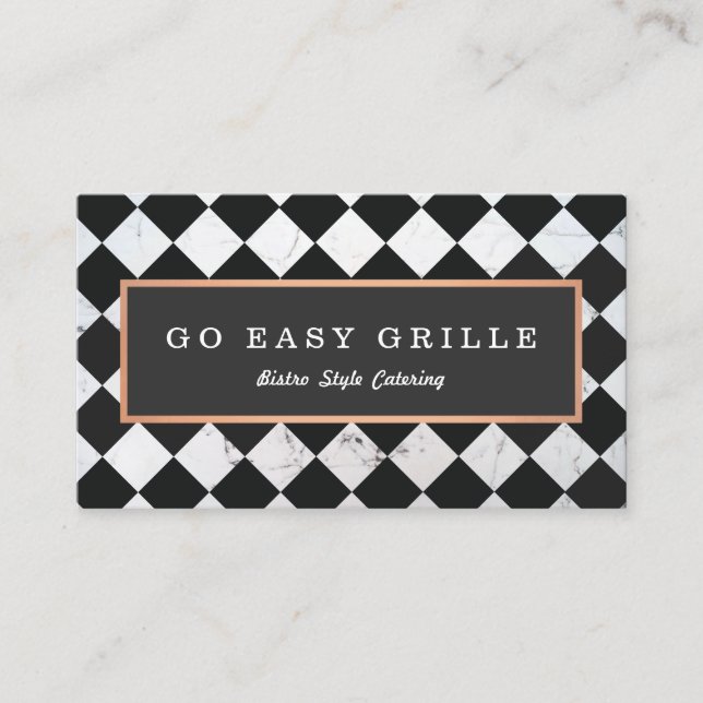 Retro Bistro Chef Catering Chequered Tile Business Card (Front)