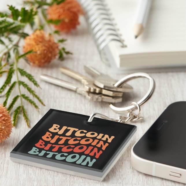 Retro Bitcoin Typography Design Keychain (Front Right)