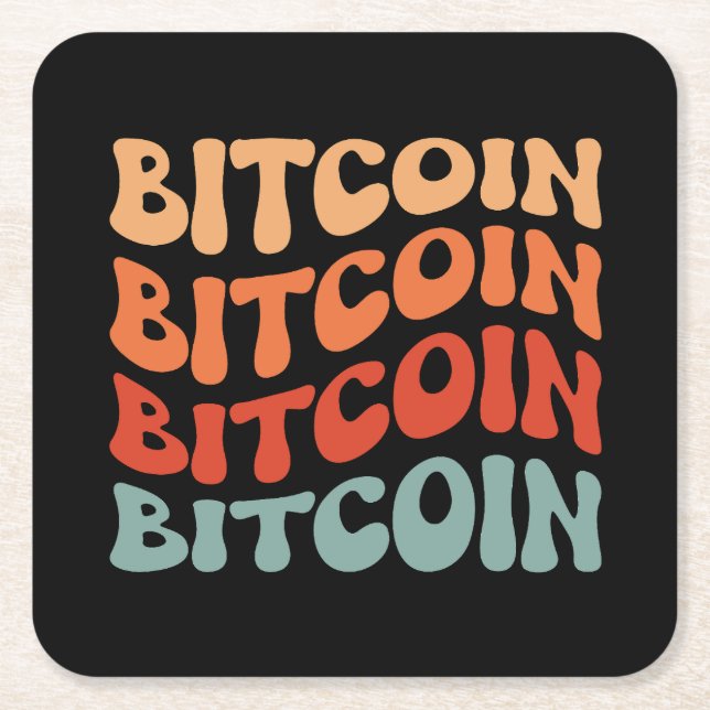Retro Bitcoin Typography Design Square Paper Coaster (Front)