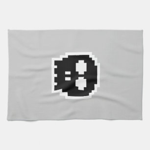 Retro Black 8-bit Skull Kitchen Towel