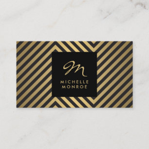 Retro Black and Faux Gold Pattern Glam Monogram Business Card