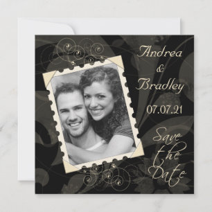 Retro Black and Ivory Photo Wedding Save the Date
