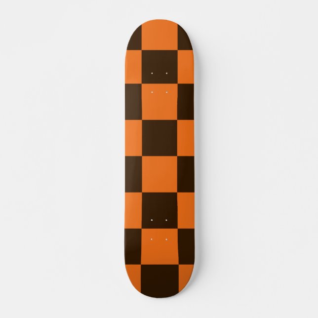 Retro Black and Orange  Chequered Squares Pattern Skateboard (Front)