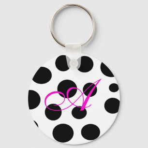 Retro Black and Pink Monogram Keychain