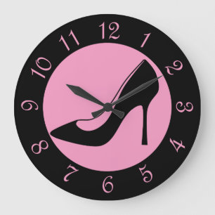 Retro Black And Pink Shoe Large Clock