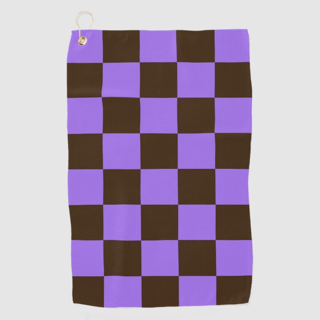 Retro Black and Purple Chequered Squares Pattern Golf Towel (Front)