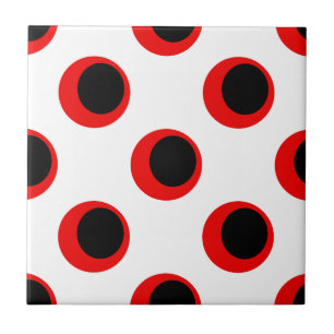 Retro Black and Red on White Polka Dot Pattern Tile
