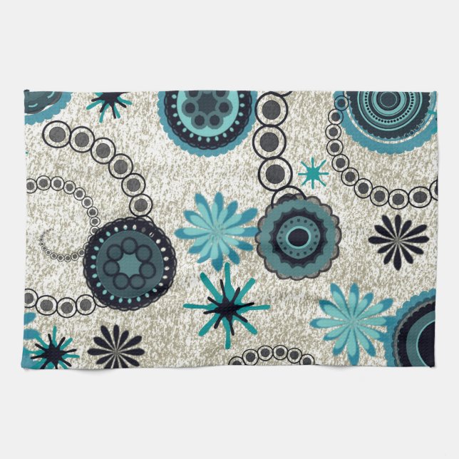 Retro Black and Teal Kitchen Towel (Horizontal)