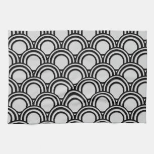 Retro Black and White Art Deco Abstract Pattern Kitchen Towel