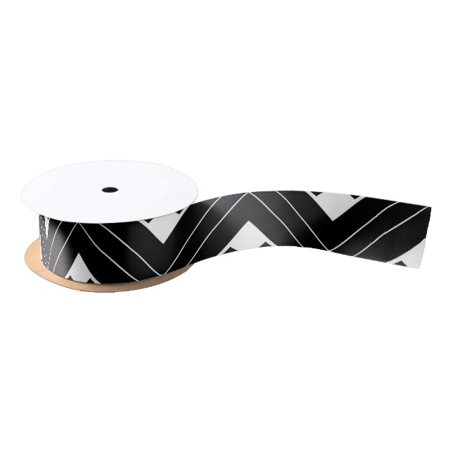 Retro Black and White Art Deco Pattern Satin Ribbon (Spool)