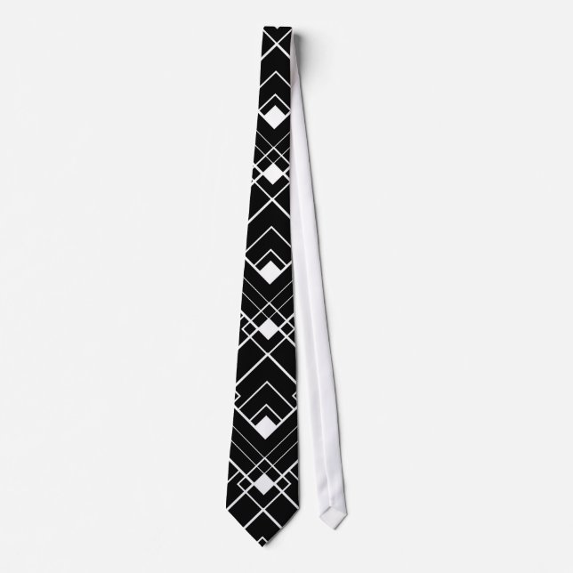 Retro Black and White Art Deco Pattern Tie (Front)