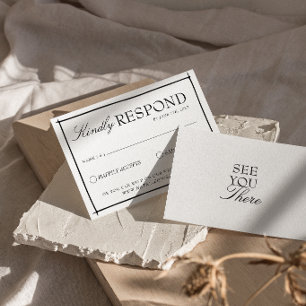 Retro Black And White Boho Old Money Wedding RSVP Card