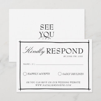 Retro Black And White Boho Old Money Wedding RSVP Card