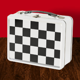 Retro Black and White Checkerboard  Drink Coasters Metal Lunch Box