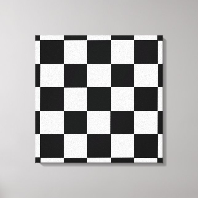 Retro Black and White Chequerboard Canvas Wall Art (Front)