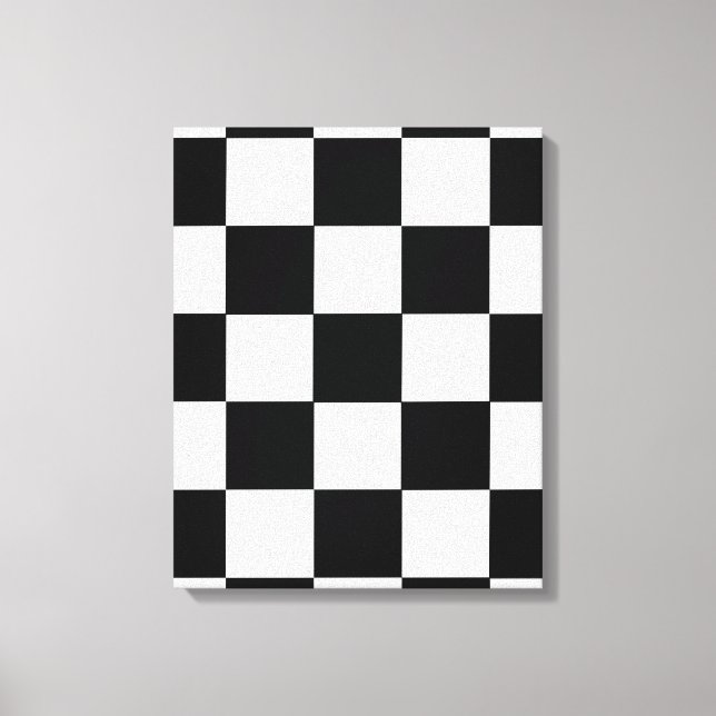 Retro Black and White Chequerboard Canvas Wall Art (Front)