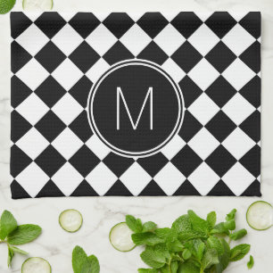 Retro Black and White Chequered Check Kitchen Towel
