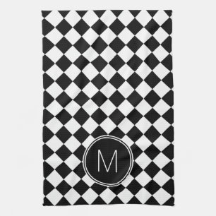 Retro Black and White Chequered Check Kitchen Towel