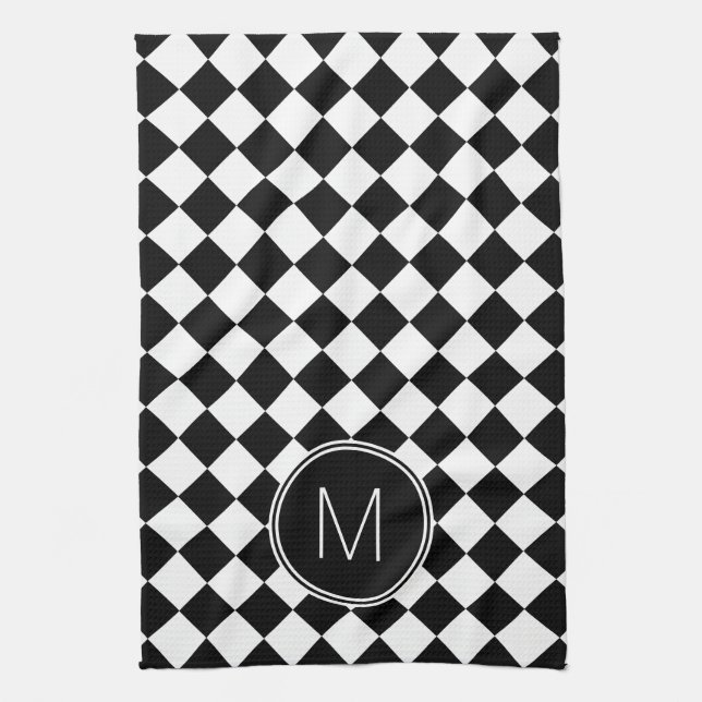 Retro Black and White Chequered Check Kitchen Towel (Vertical)