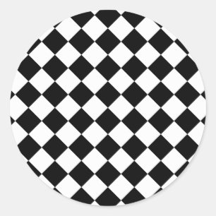 Retro Black and White Chequered Classic Round Sticker