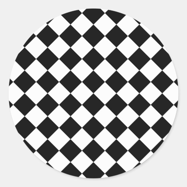 Retro Black and White Chequered Classic Round Sticker (Front)